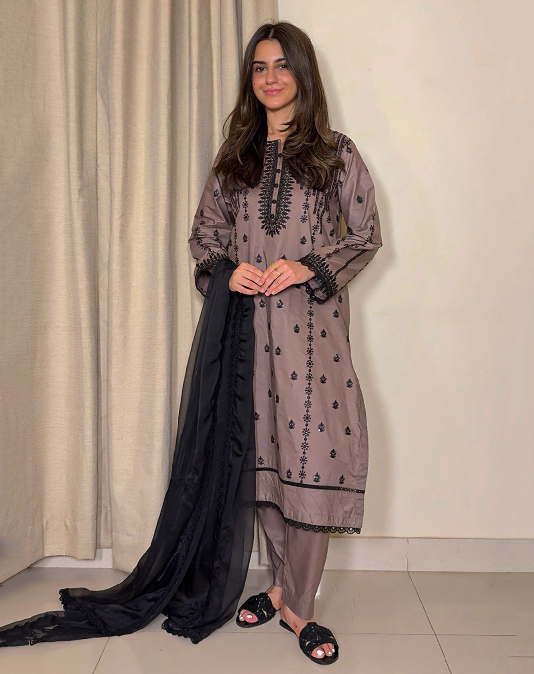 3 Piece cotton embroidered dress - KG-16