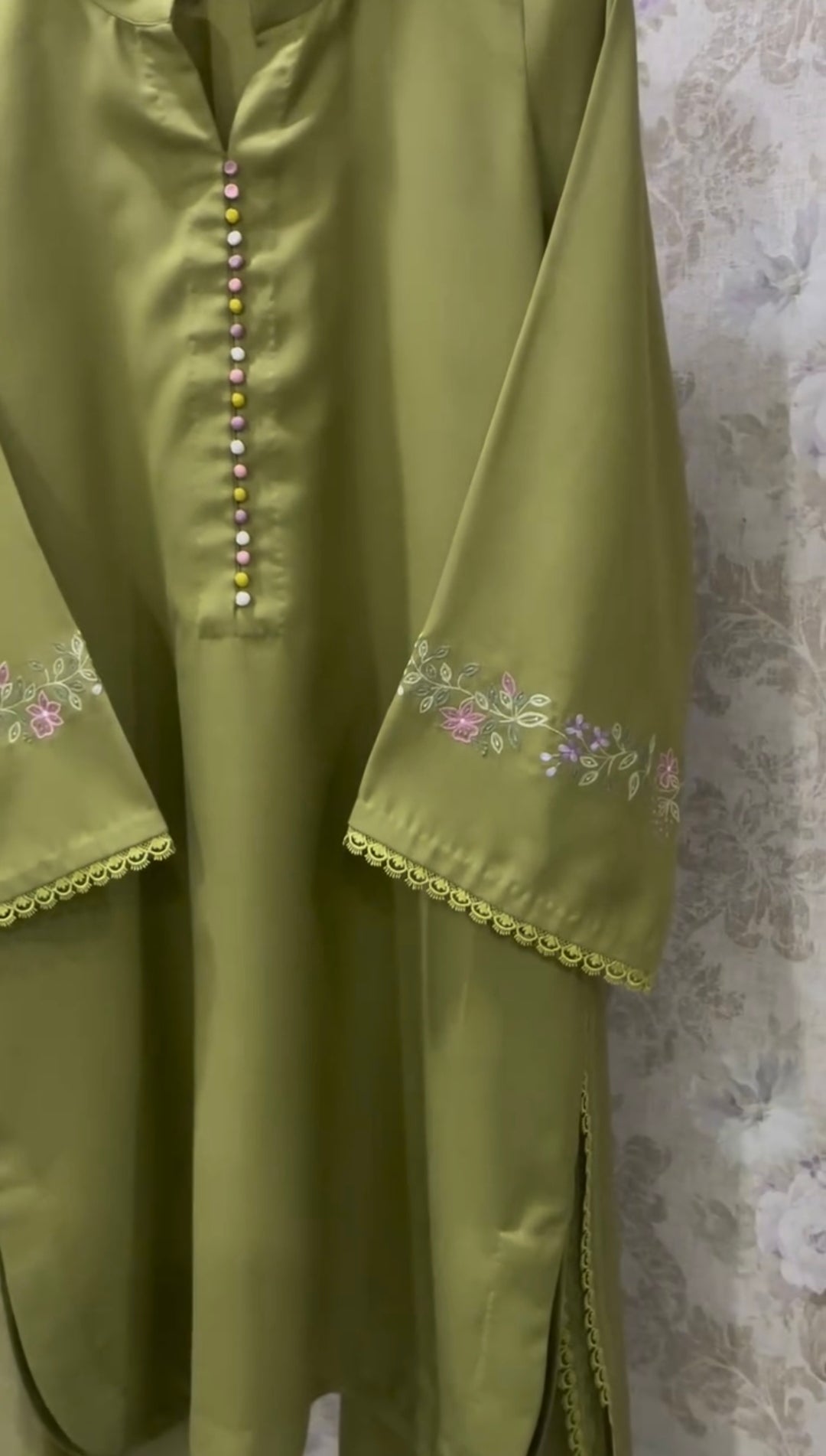 3 piece cotton Stitched dress - Olive Petal