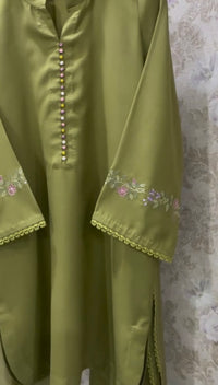 3 piece cotton Stitched dress - Olive Petal