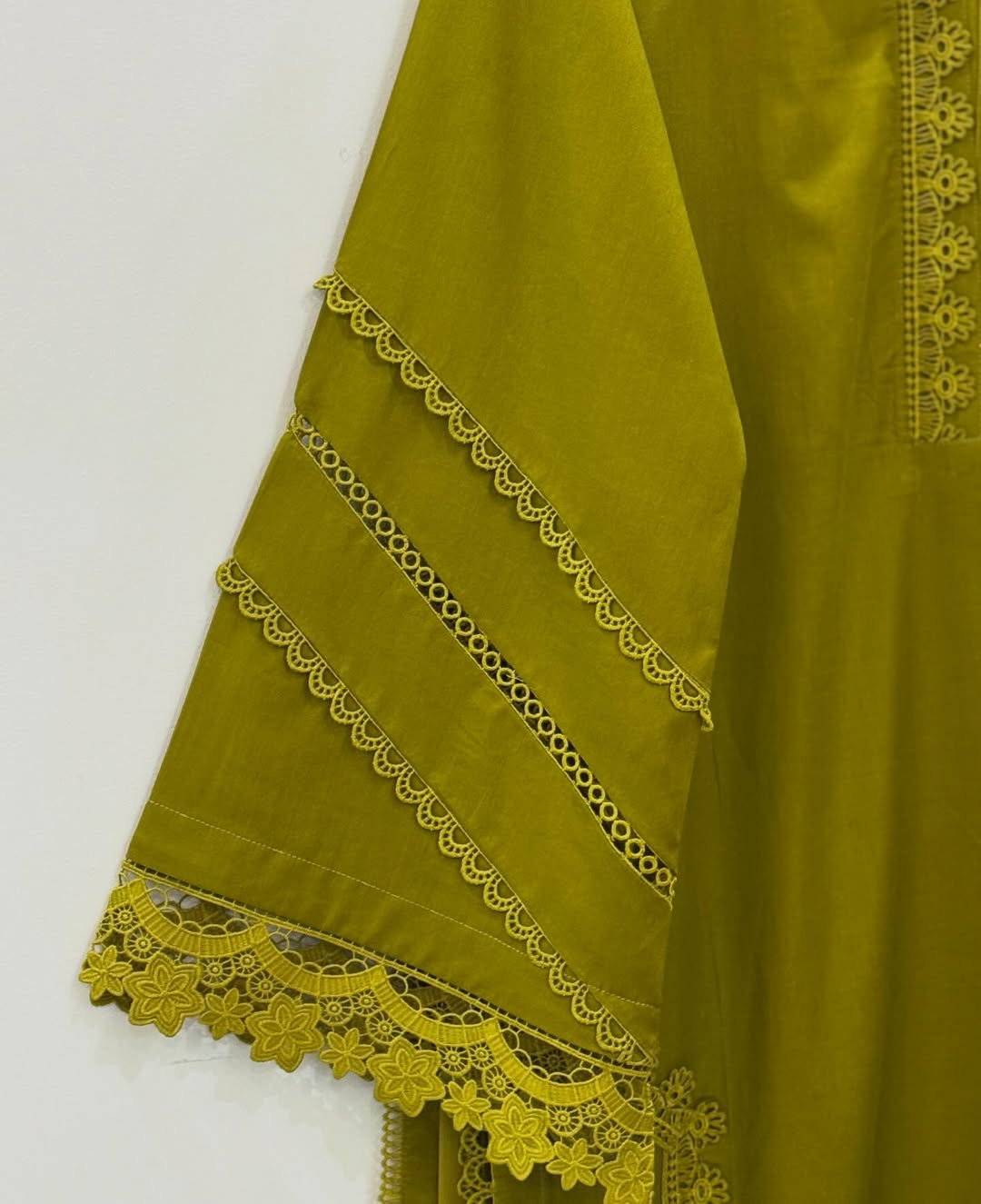 3 Piece Stitched cotton dress - Olive Lace