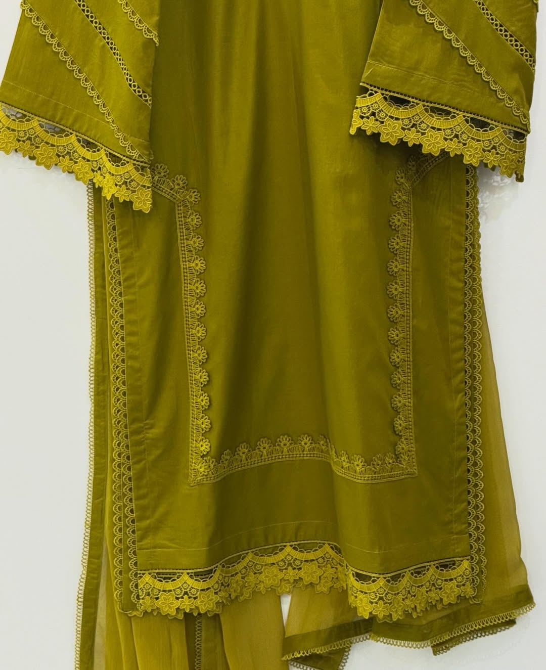 3 Piece Stitched cotton dress - Olive Lace