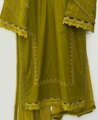 3 Piece Stitched cotton dress - Olive Lace