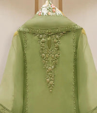 4 Piece Stitched Organza Embroidered Dress, GR-16 in Pista Green