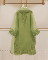 4 Piece Stitched Organza Embroidered Dress, GR-16 in Pista Green