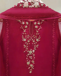 4 Piece Stitched Organza Embroidered Dress, GR-16 in Shocking Red