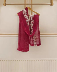 4 Piece Stitched Organza Embroidered Dress, GR-16 in Shocking Red